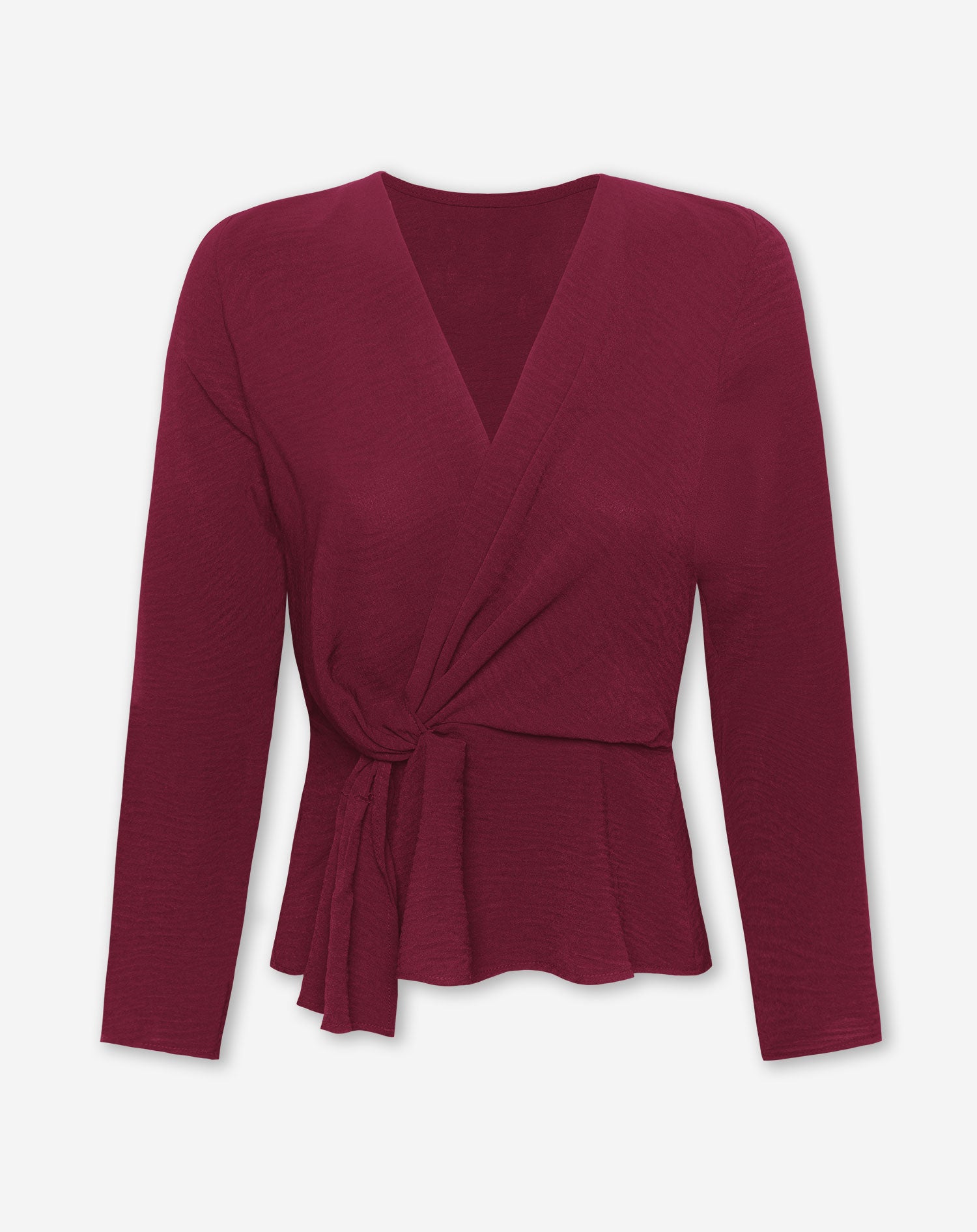 JULIE LONG SLEEVE WRAP TOP BURGUNDY