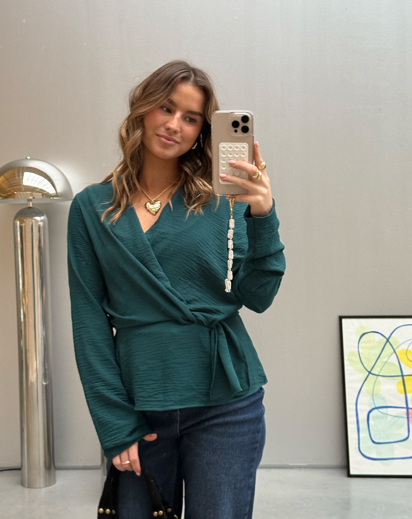 JULIE LONG SLEEVE WRAP TOP GROEN