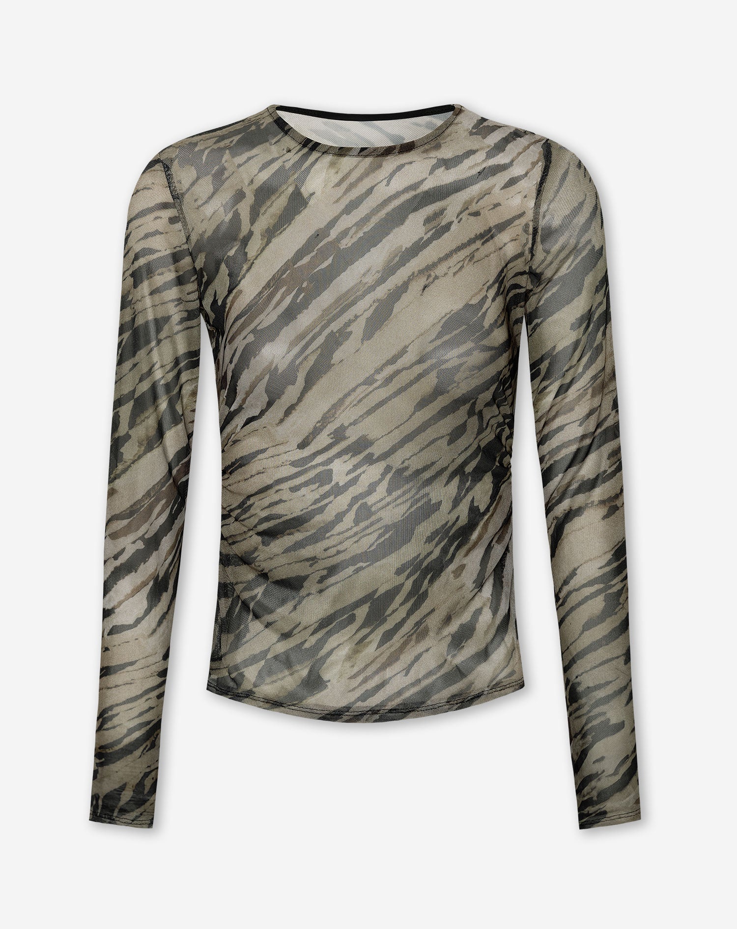 MARA PRINTED MESH TOP ARMY