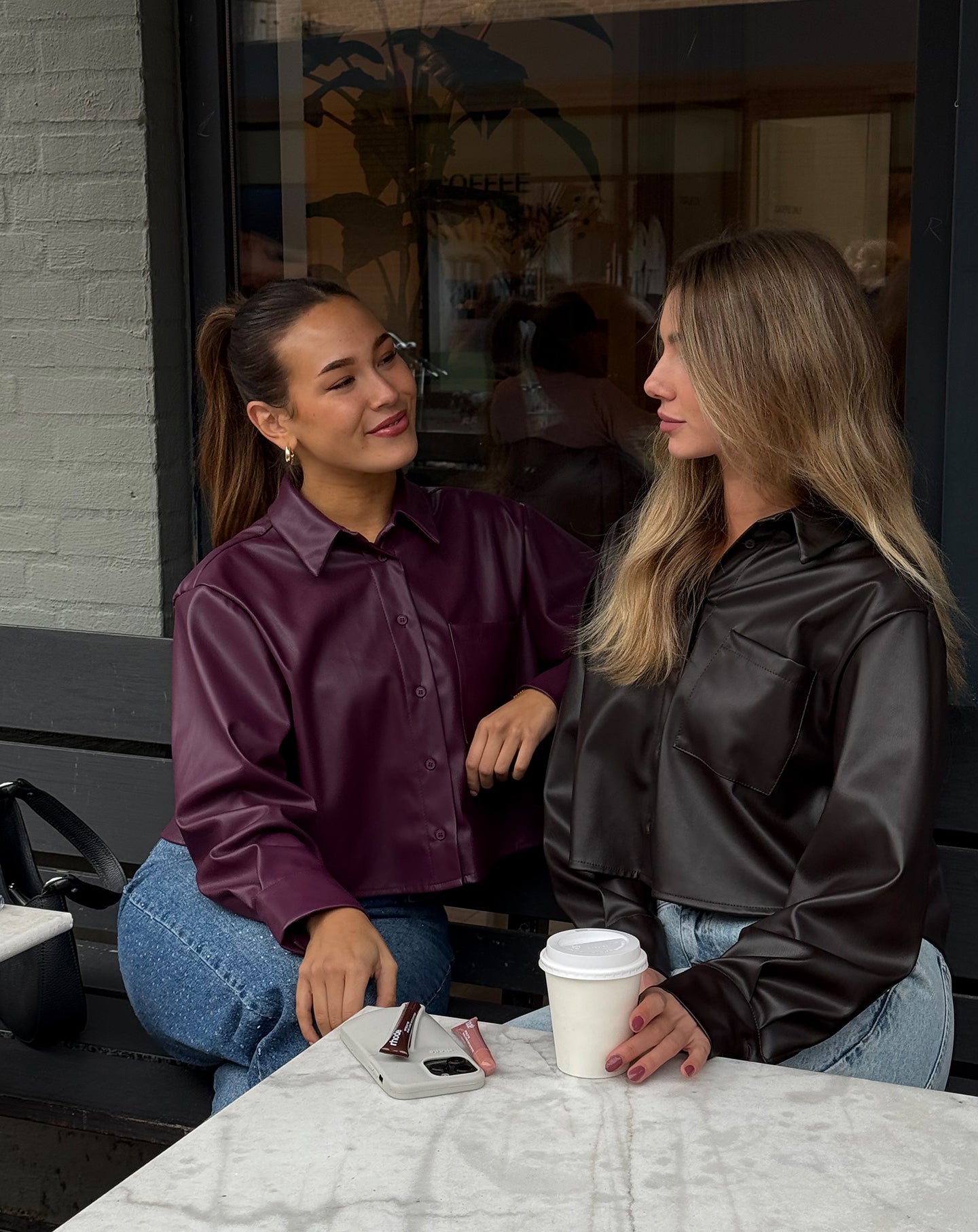 FAUX LEATHER BLOUSE BROWN