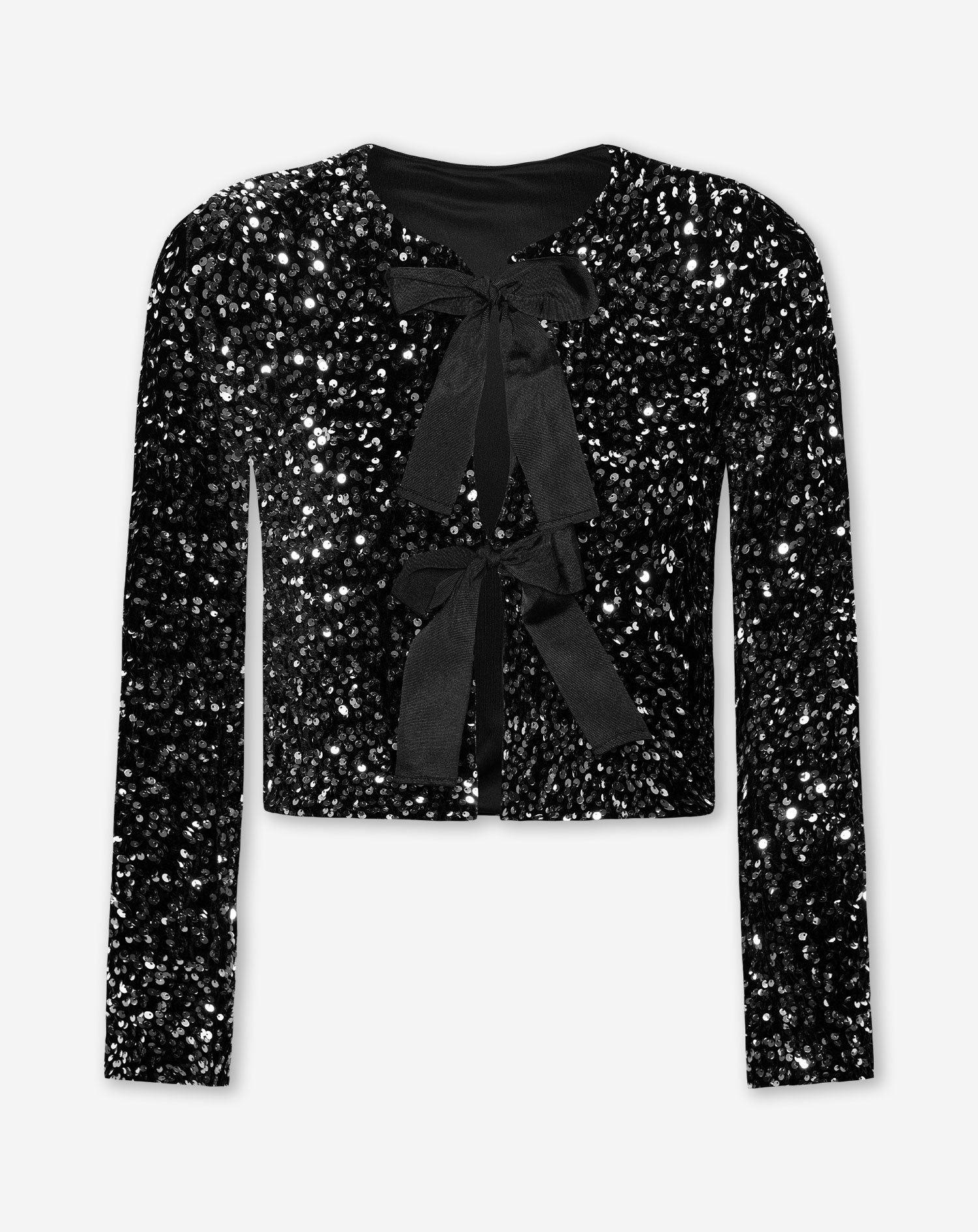 VELVET SEQUINS BOW TOP SILVER