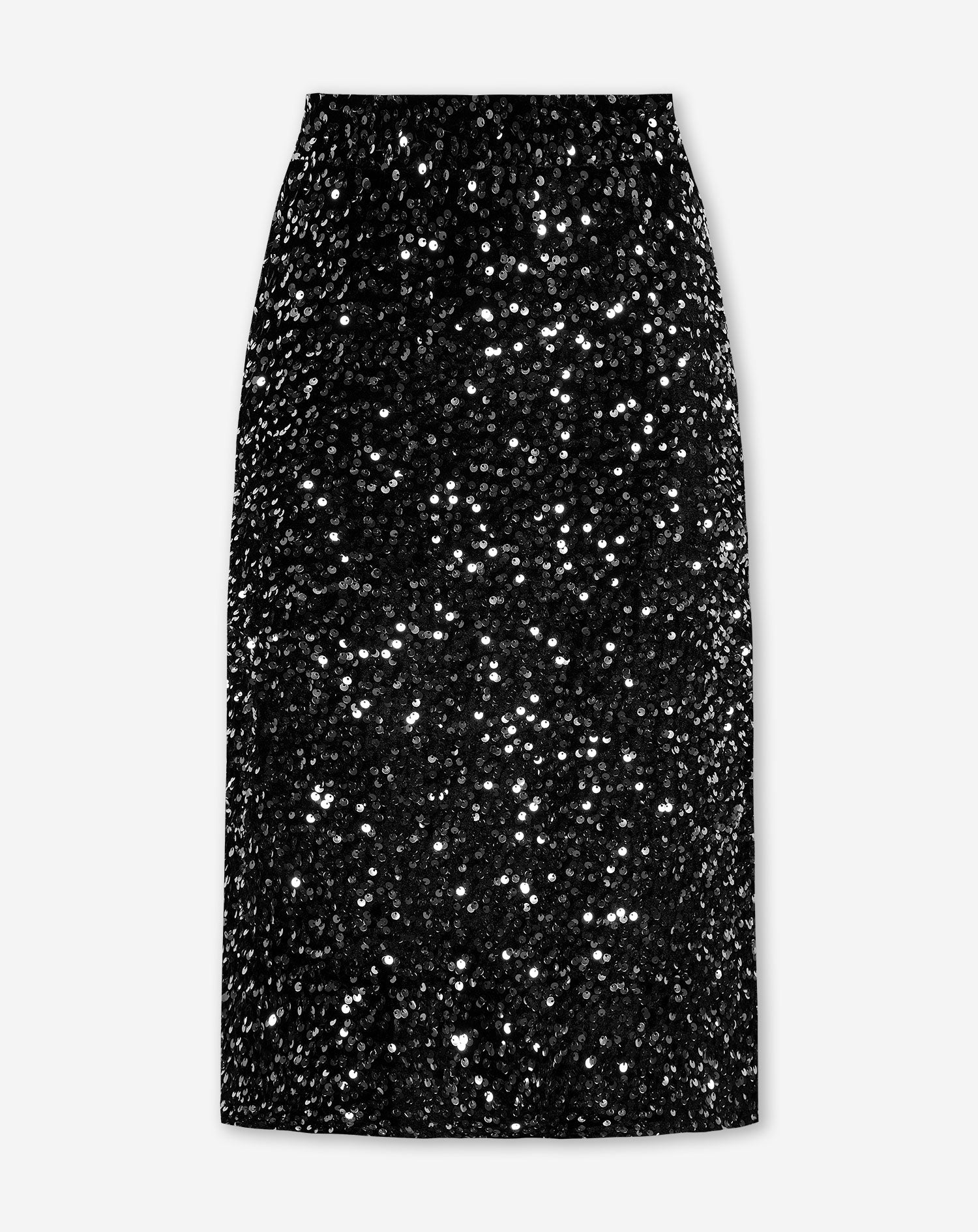 VELVET SEQUINS MIDI SKIRT SILVER