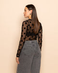 BIG DOTS MESH TOP ZWART