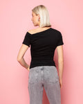 TAMAR OFF SHOULDER SHORT SLEEVE TOP BLACK
