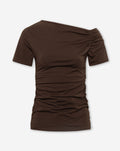 TAMAR OFF SHOULDER SHORT SLEEVE TOP DARK BROWN