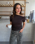 TAMAR OFF SHOULDER SHORT SLEEVE TOP DARK BROWN