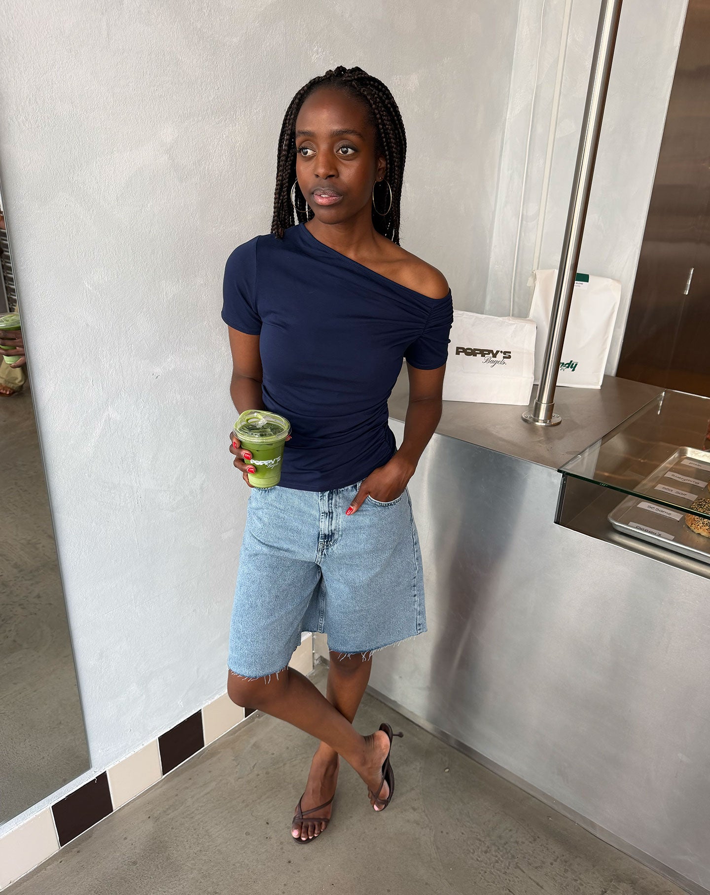 TAMAR OFF SHOULDER SHORT SLEEVE TOP NAVY