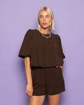 JULIE BUBBLE HEM TOP BROWN