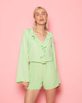 JULIE RUFFLE V-NECK TOP PISTACHE