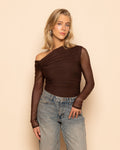 ISABELLE OFF SHOULDER MESH TOP BRUIN