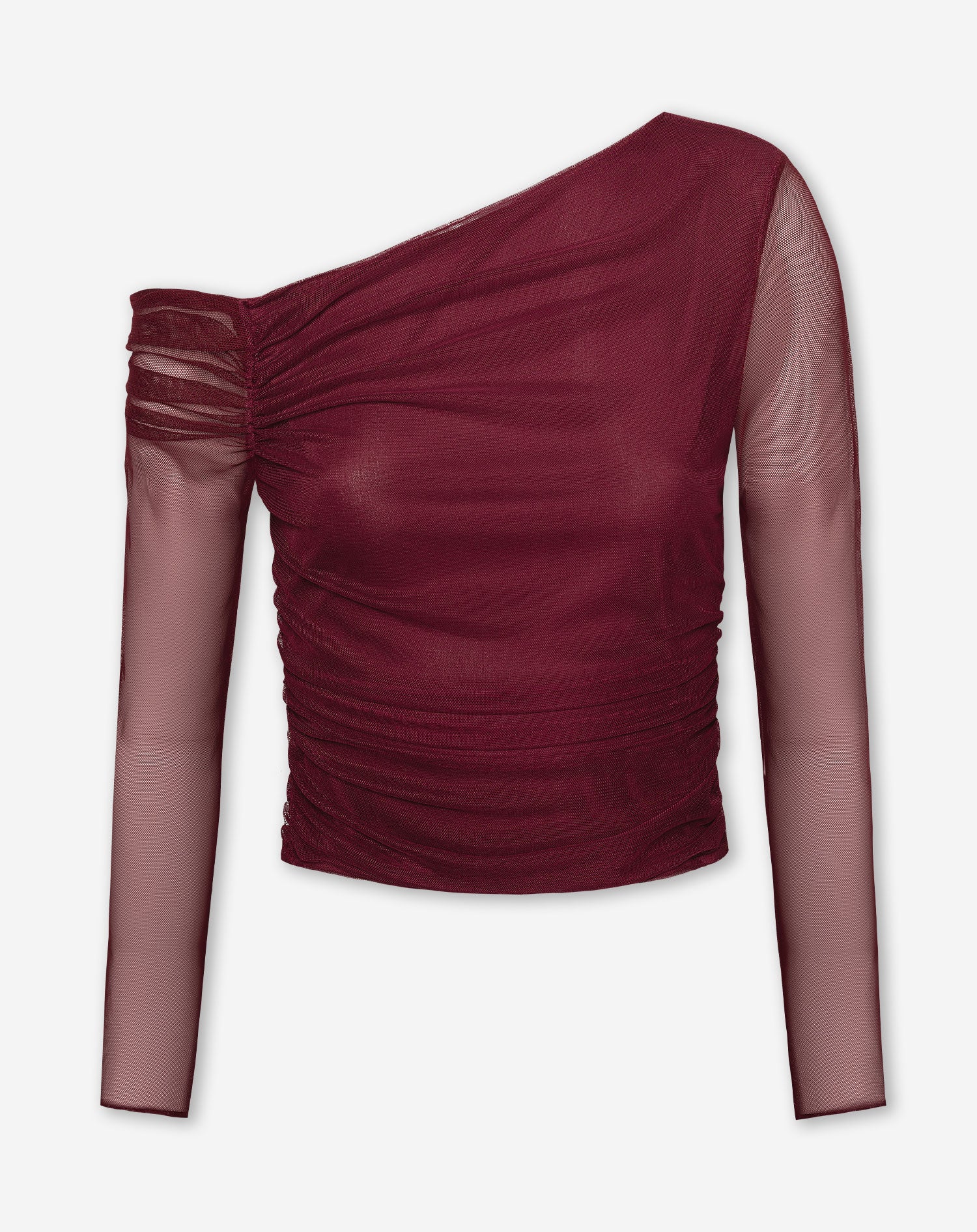 ISABELLE OFF SHOULDER MESH TOP BURGUNDY