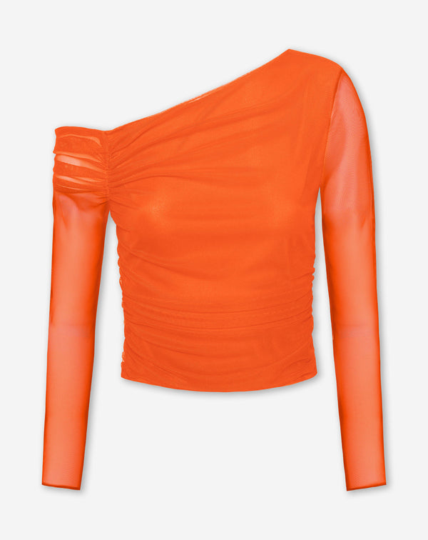 ISABELLE OFF SHOULDER MESH TOP ORANJE