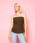 STRAPLESS RUCHED TOP BROWN