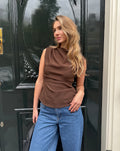 SOFIA RUCHED TOP DARK BROWN
