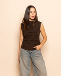 SOFIA RUCHED TOP DARK BROWN