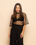 DOTS MESH TEE TOP ZWART