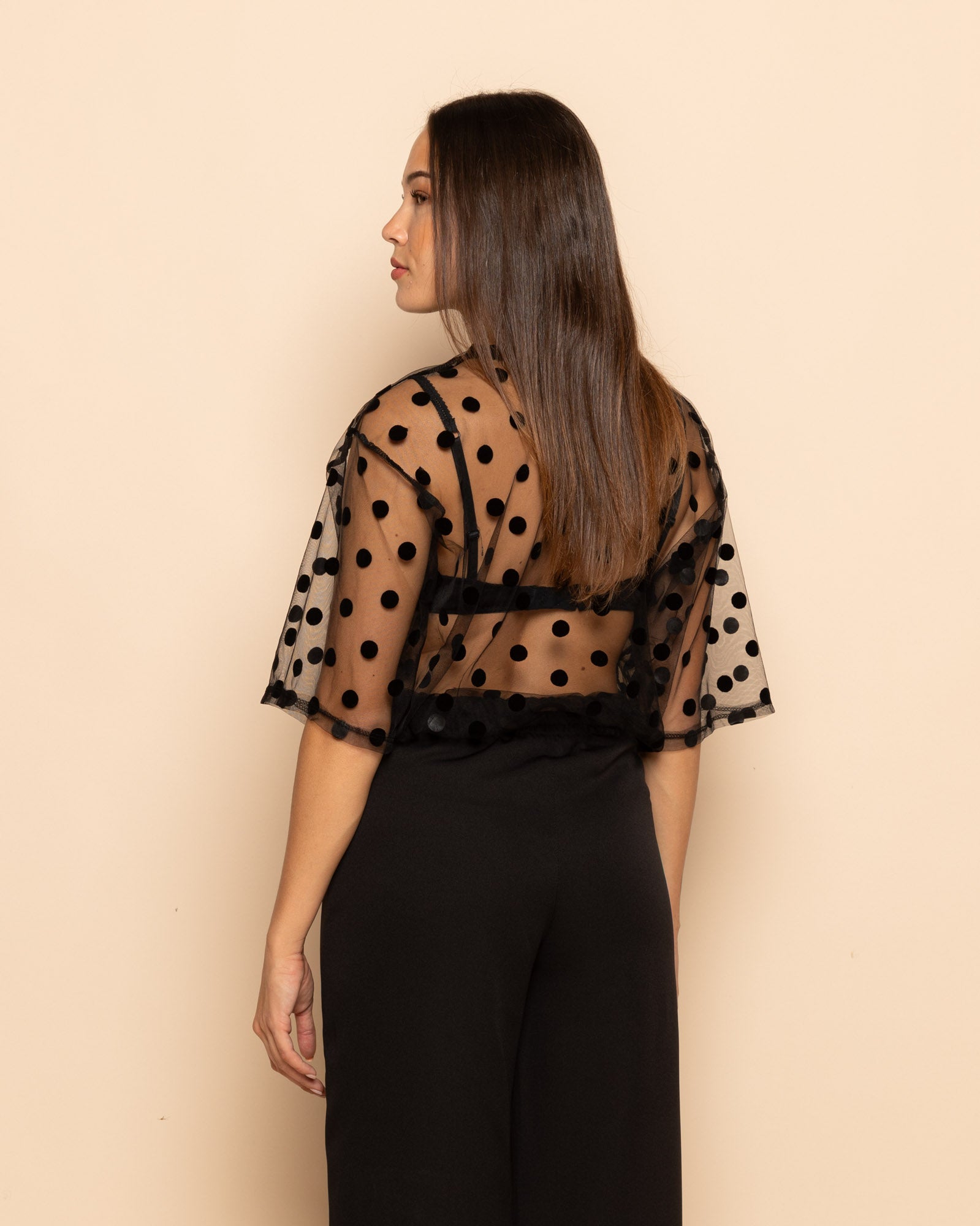 DOTS MESH TEE TOP BLACK