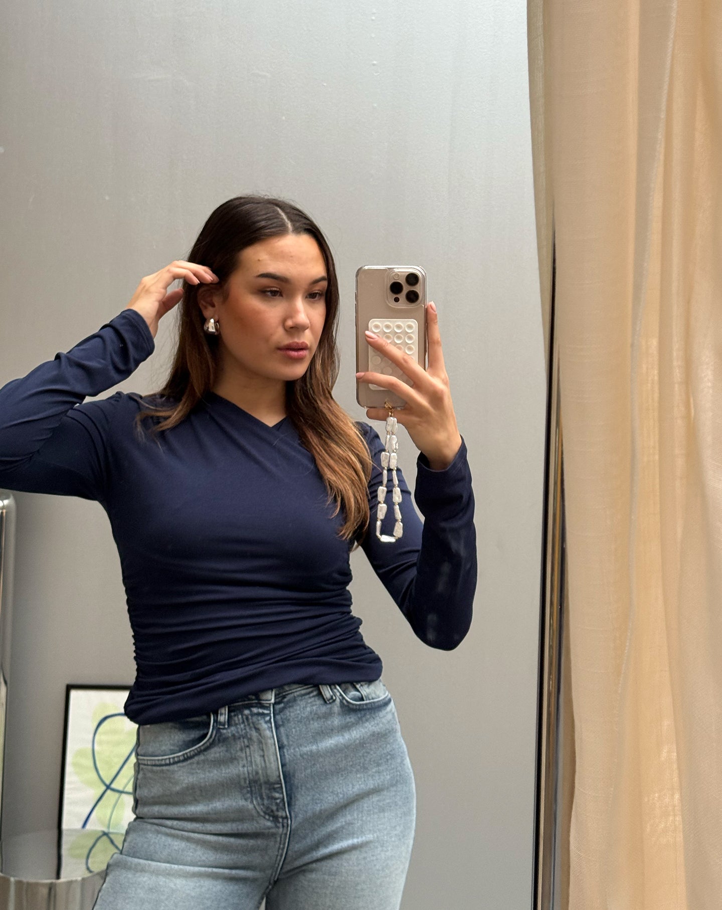 ROMEE GATHERED WRAP TOP NAVY