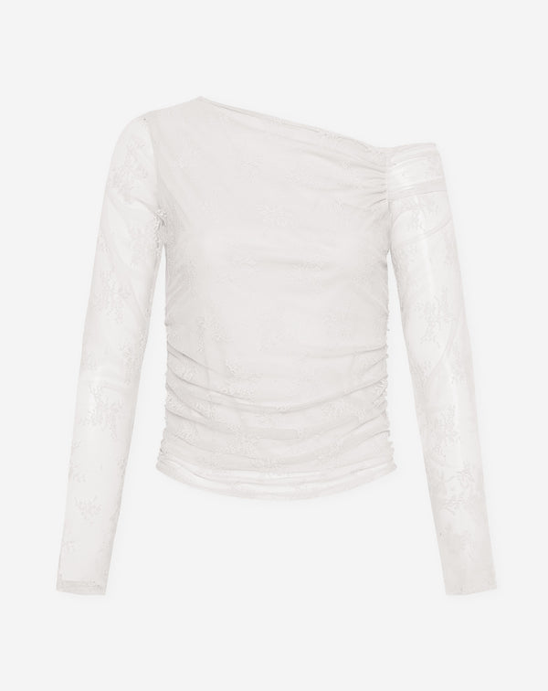 LACE OFF SHOULDER RUCHED TOP CRÈME