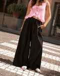 CARMEN LINEN WIDE LEG PANTS ZWART