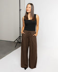 CARMEN LINEN WIDE LEG PANTS BROWN