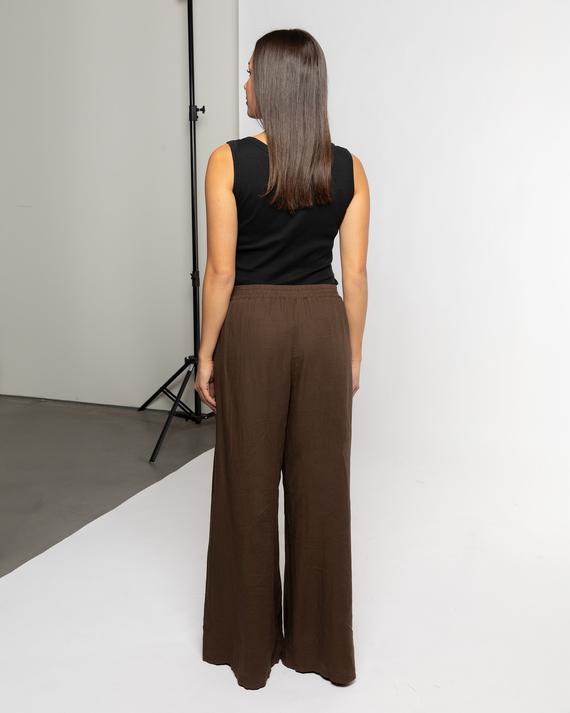CARMEN LINEN WIDE LEG PANTS PETITE BROWN