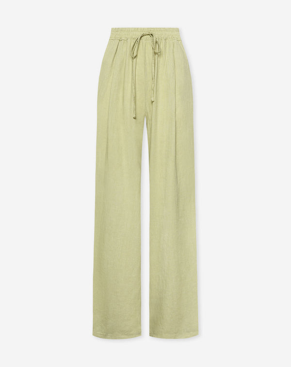 CARMEN LINEN WIDE LEG PANTS LICHT OLIJFGROEN
