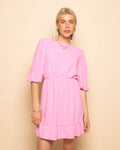 JULIE PUFF SLEEVE RUFFLE DRESS HARD ROZE