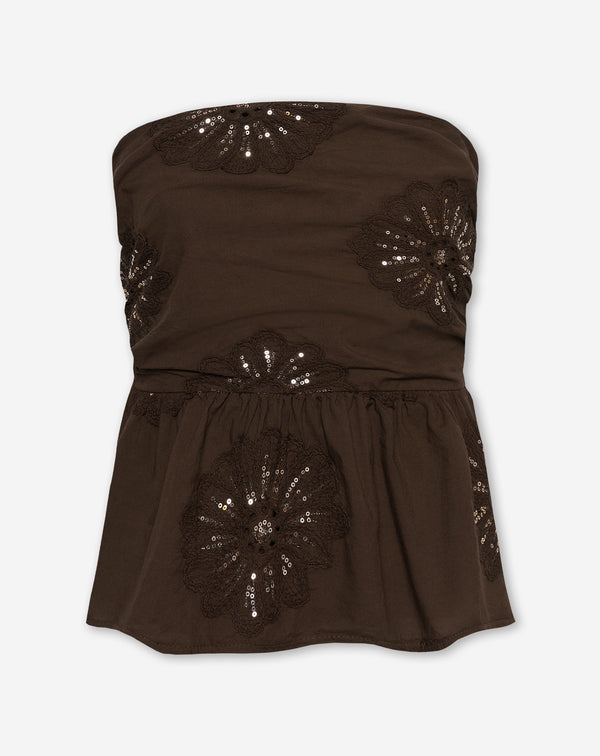 JODIE FLOWER PEPLUM TOP BROWN
