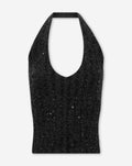 STRETCHY BOUCLE GLITTER HALTER TOP BLACK