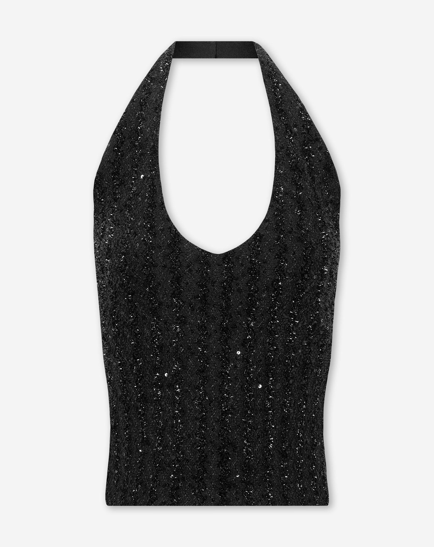 STRETCHY BOUCLE GLITTER HALTER TOP ZWART