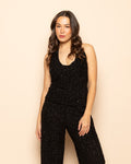 STRETCHY BOUCLE GLITTER WIDE LEG PANTS BLACK