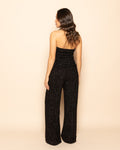 STRETCHY BOUCLE GLITTER WIDE LEG PANTS BLACK
