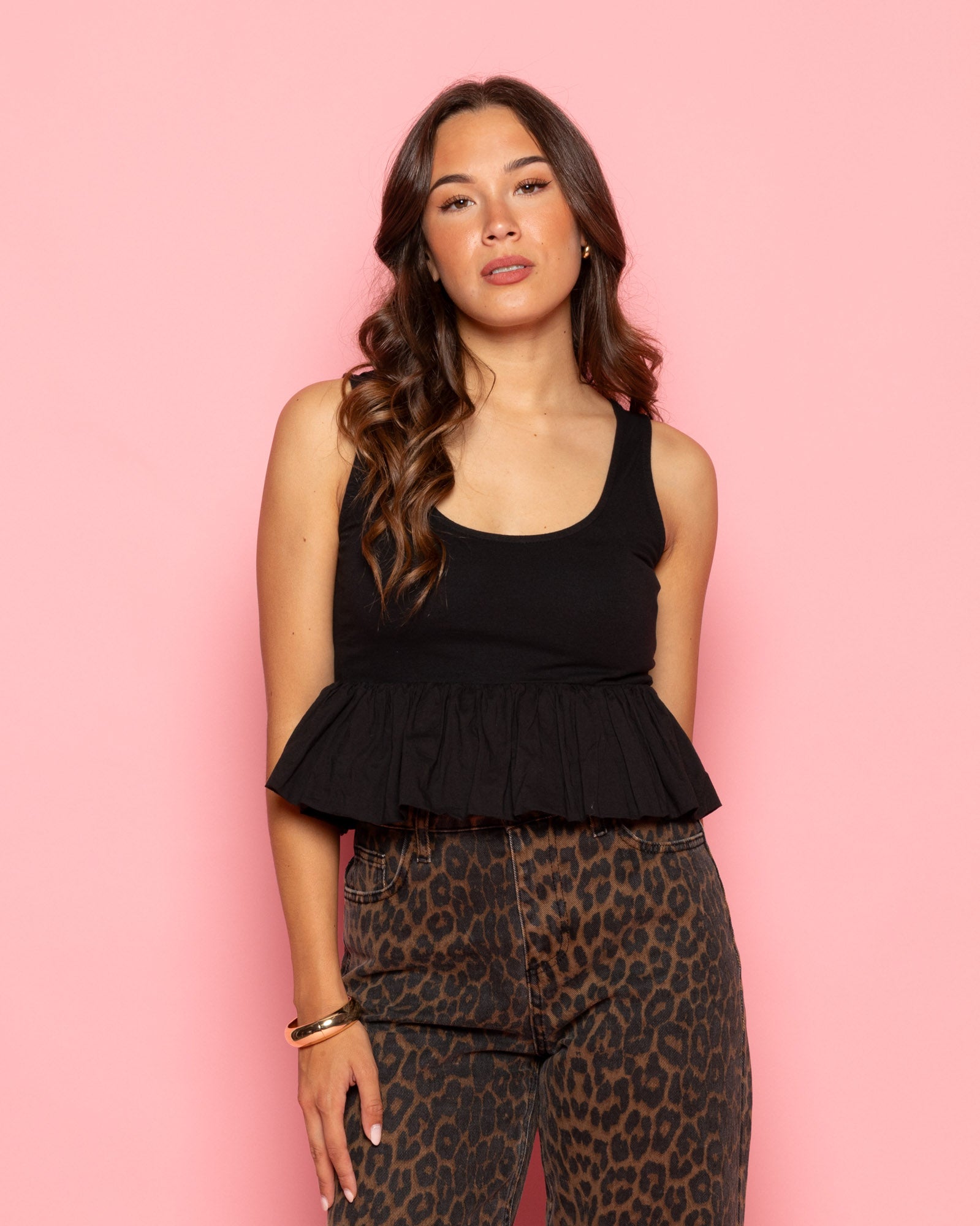 CONTRAST BUBBLE HEM SINGLET ZWART