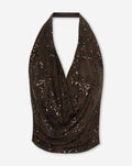 SEQUINS LEAF HALTER TOP BRUIN