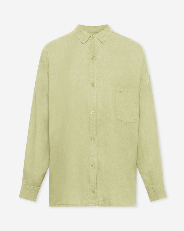 CARMEN LINEN OVERSIZED BLOUSE LICHT OLIJFGROEN