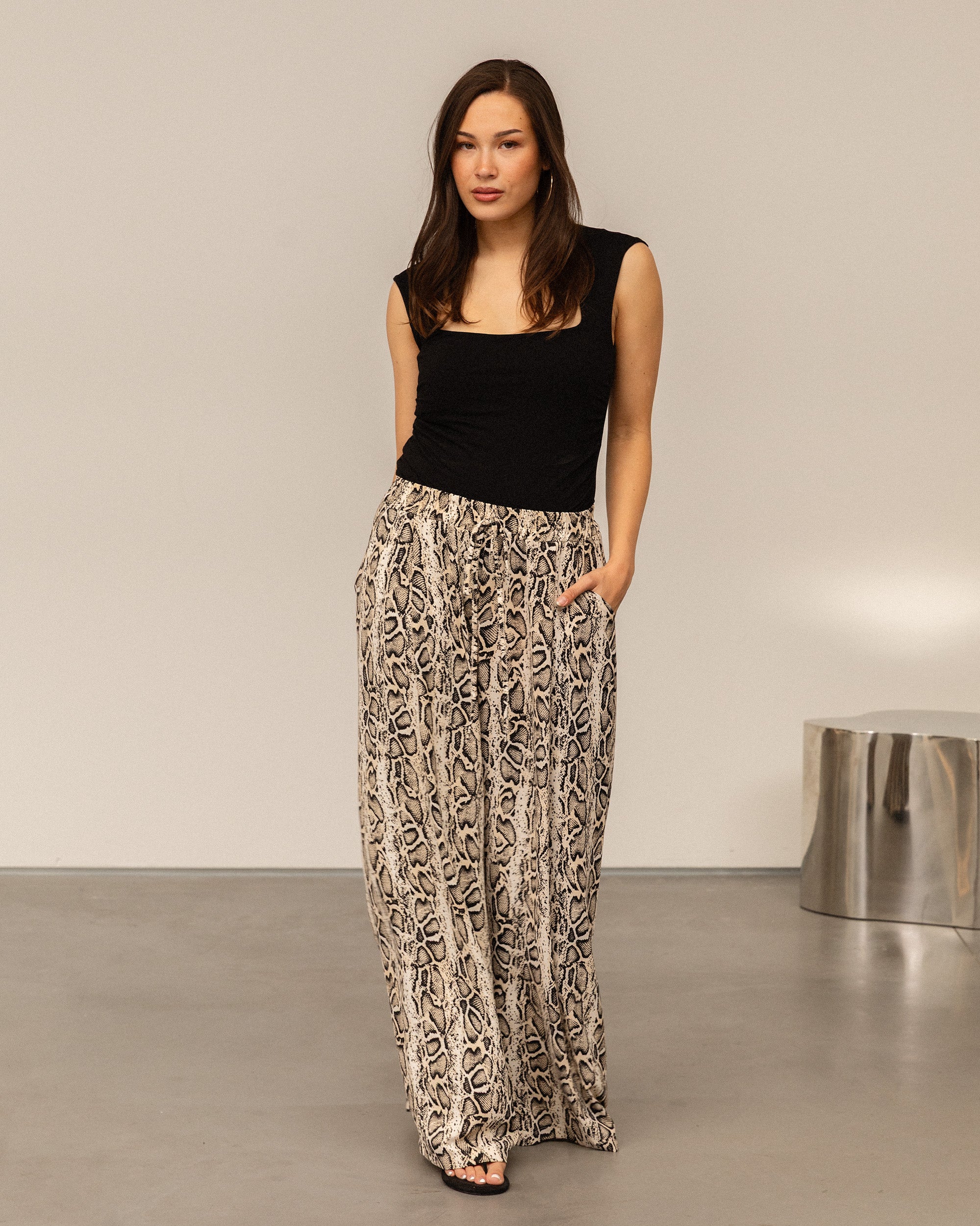 JULIE SNAKE WIDE LEG PANTALON TALL BEIGE