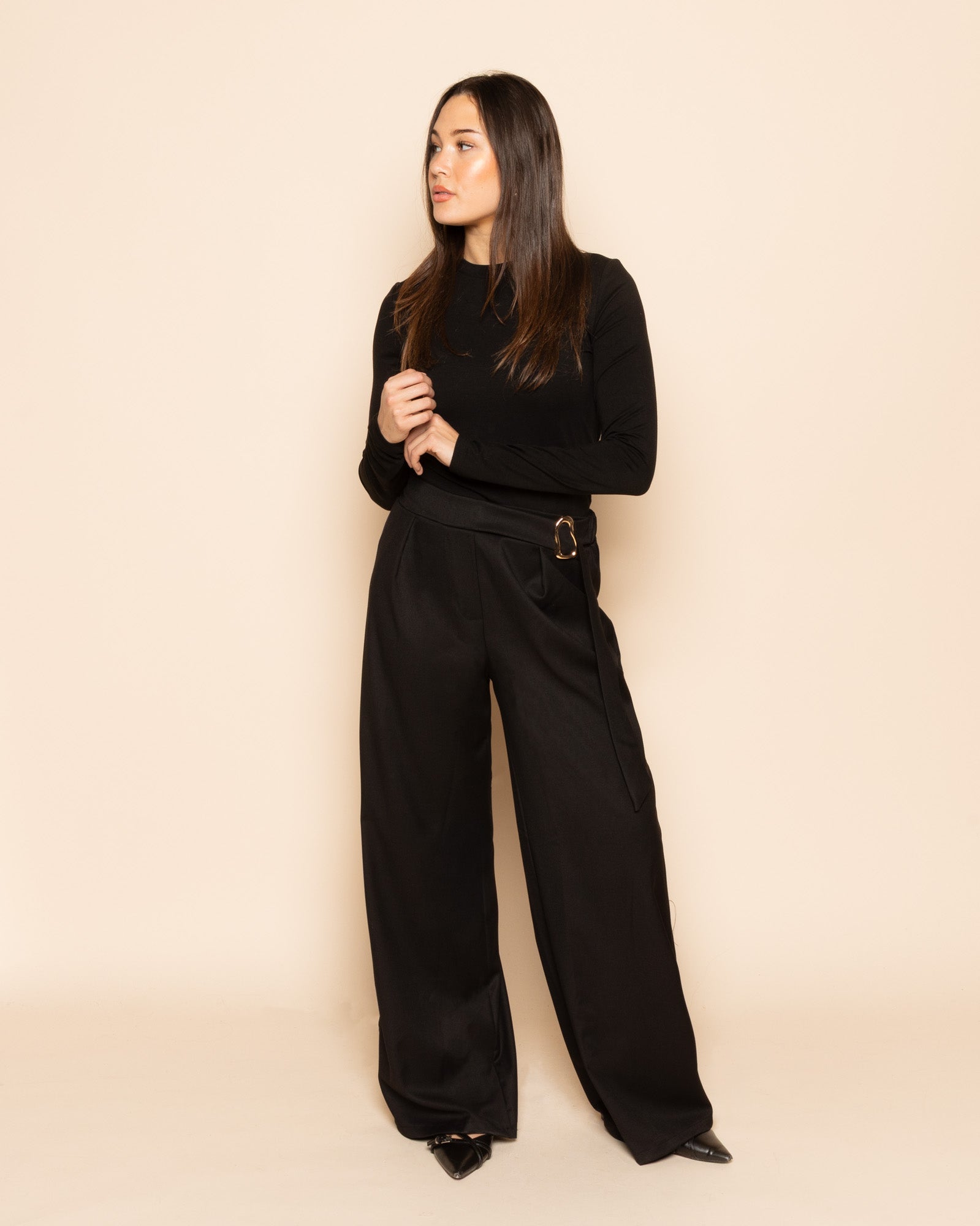 PHOEBE BUCKLE STRAIGHT LEG PANTALON BLACK
