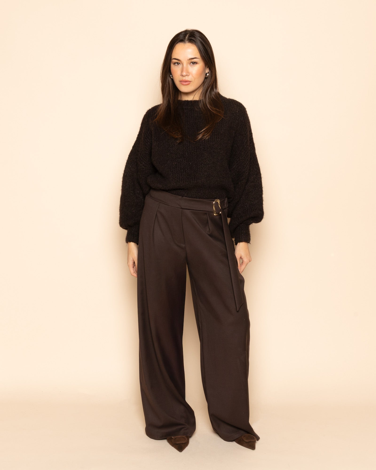 PHOEBE BUCKLE STRAIGHT LEG PANTALON BROWN
