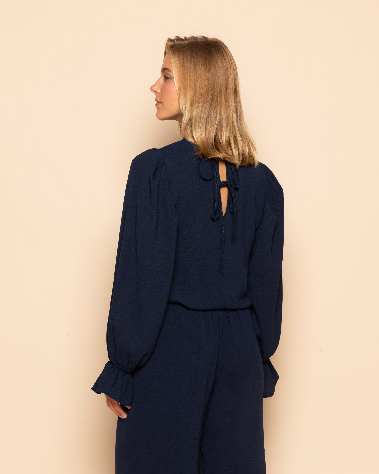 JULIE PLEATS LONG SLEEVE TOP NAVY