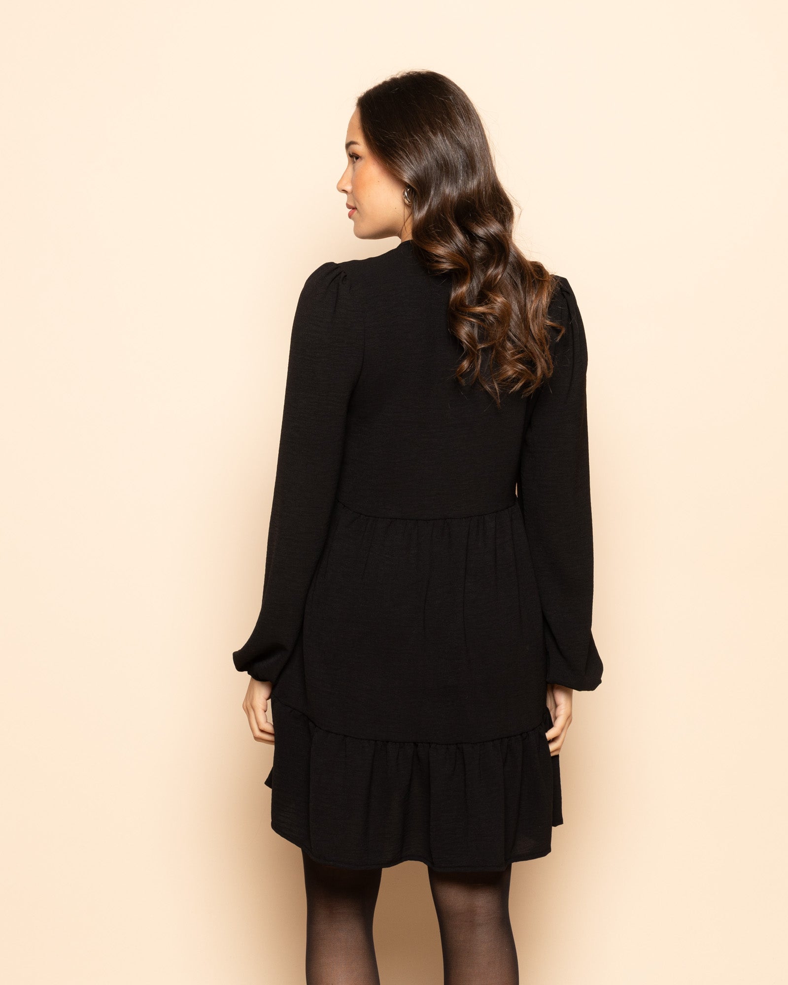 JULIE RUFFLE BOWS DRESS ZWART