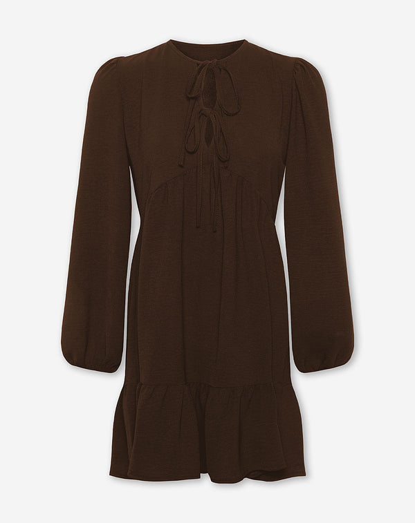 JULIE RUFFLE BOWS DRESS BRUIN