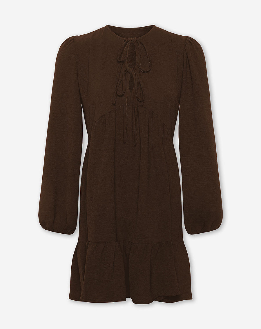 JULIE RUFFLE BOWS DRESS BRUIN