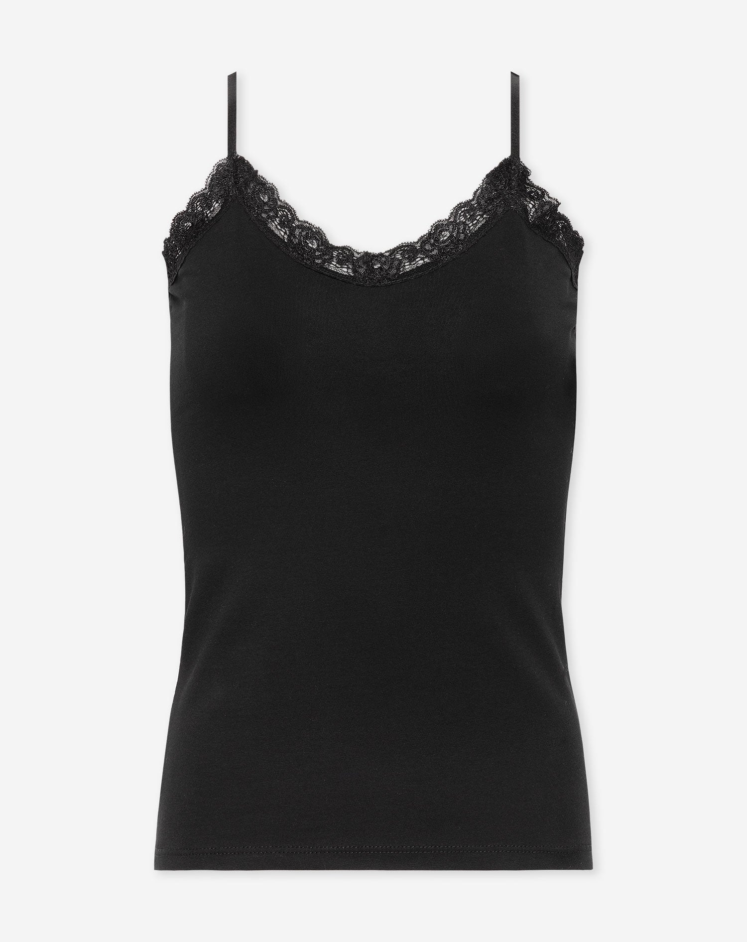 LACE V-NECK CAMI TOP ZWART