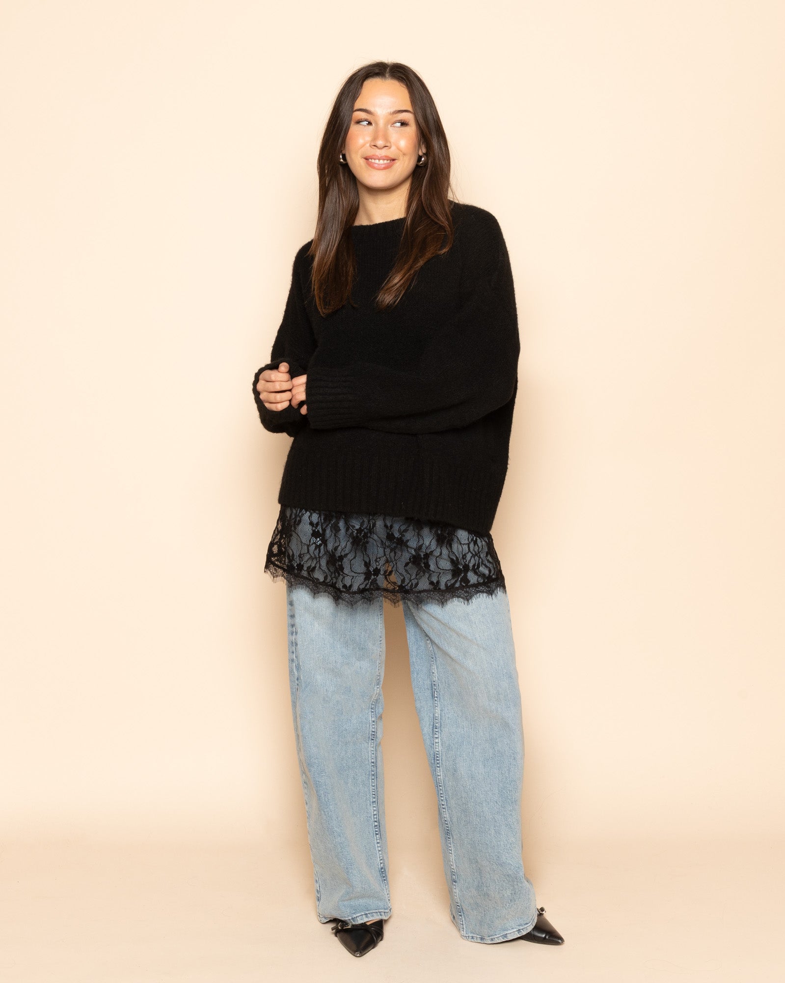 LACE CAMI DRESS ZWART