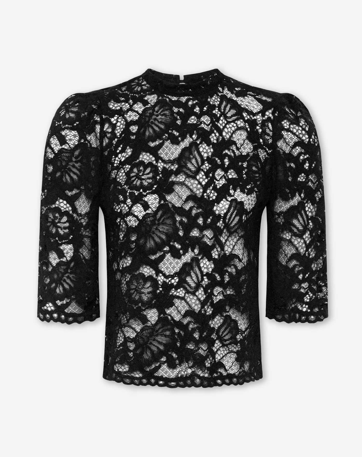 SOFT LACE PUFF SLEEVE TOP ZWART