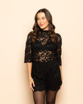 SOFT LACE PUFF SLEEVE TOP BLACK