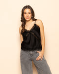 SATIN LACE CAMI TOP BLACK