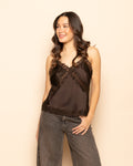 SATIN LACE CAMI TOP DARK BROWN