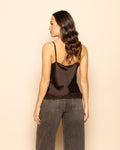 SATIN LACE CAMI TOP DARK BROWN
